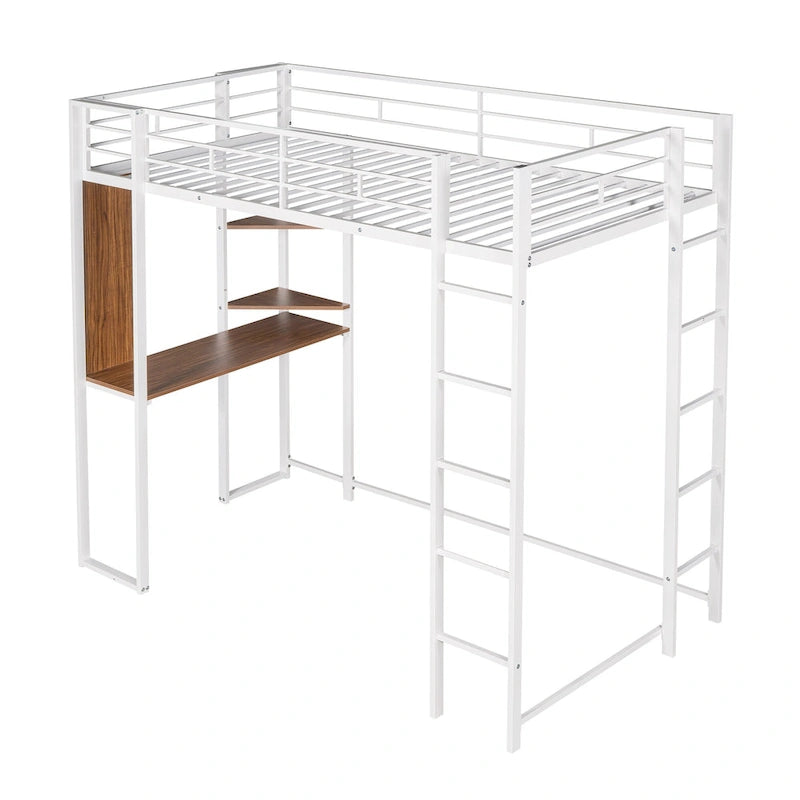Twin Metal Loft Bed with Desk and Shelves