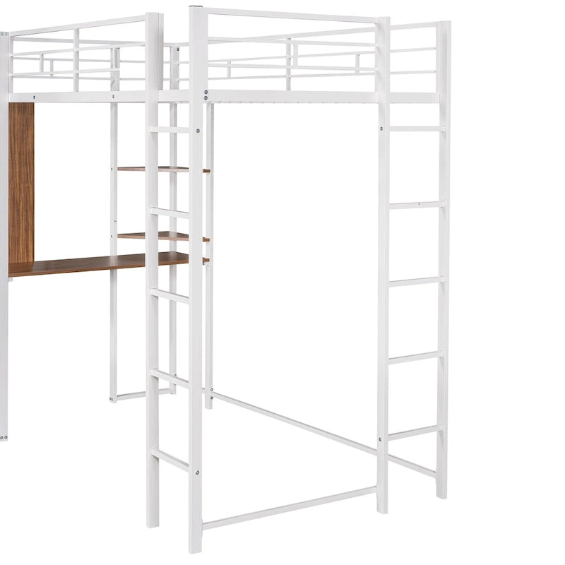 Twin Metal Loft Bed with Desk and Shelves