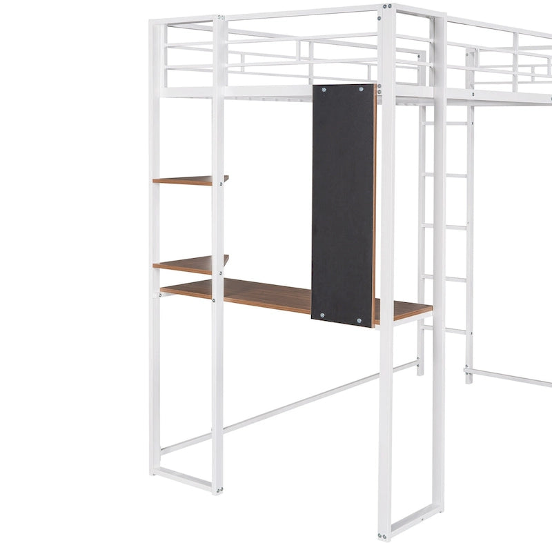 Twin Metal Loft Bed with Desk and Shelves