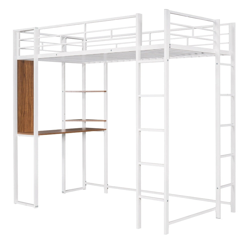 Twin Metal Loft Bed with Desk and Shelves