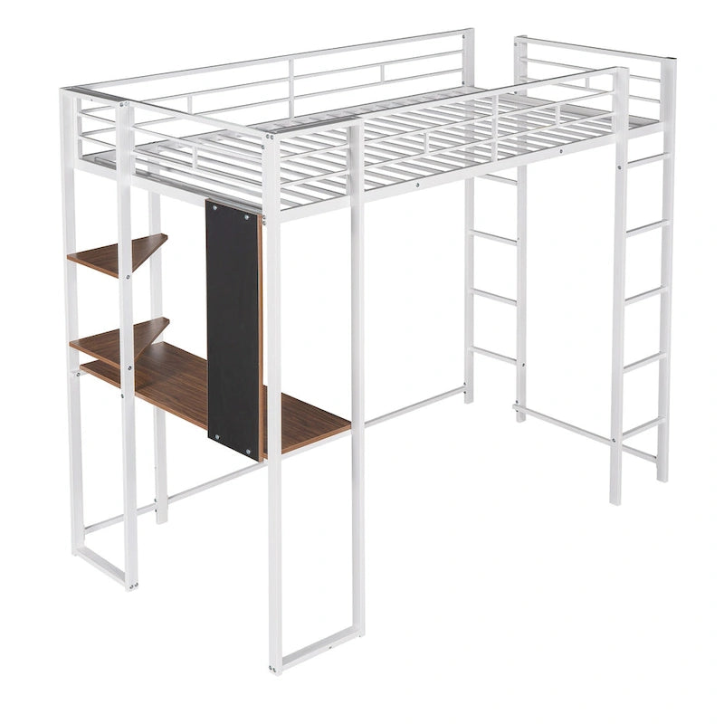 Twin Metal Loft Bed with Desk and Shelves