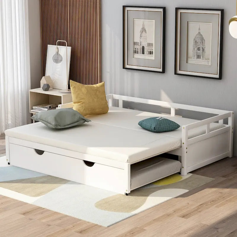 White Twin Wooden Daybed with Pull-Out Trundle