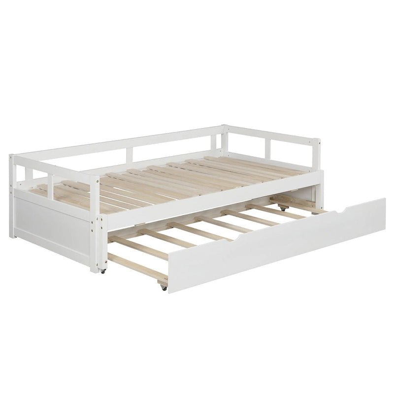 White Twin Wooden Daybed with Pull-Out Trundle