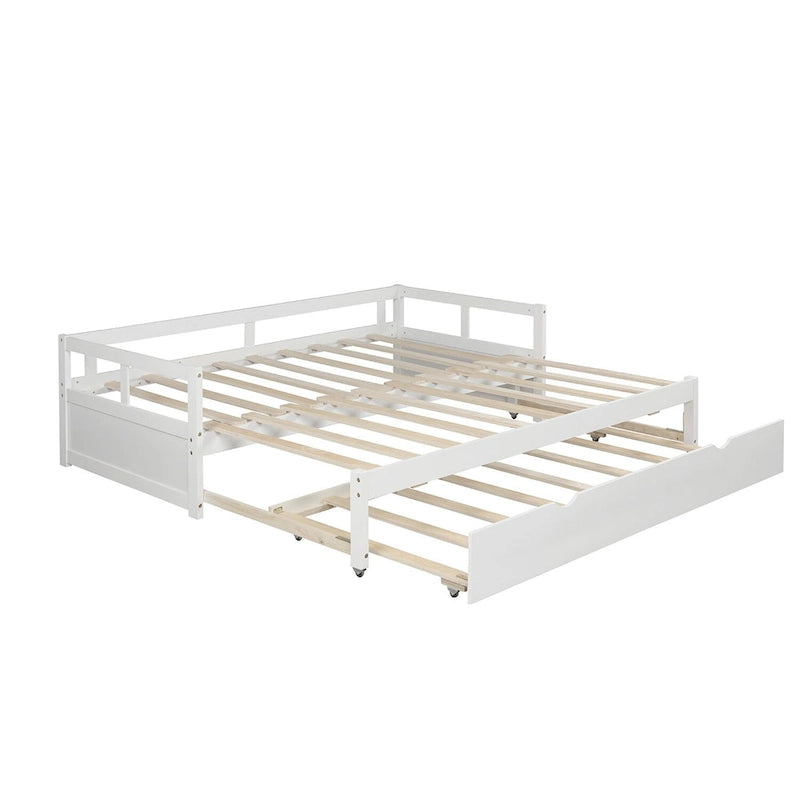 White Twin Wooden Daybed with Pull-Out Trundle