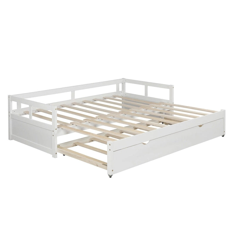 White Twin Wooden Daybed with Pull-Out Trundle