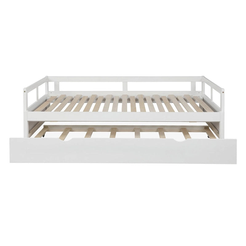 White Twin Wooden Daybed with Pull-Out Trundle