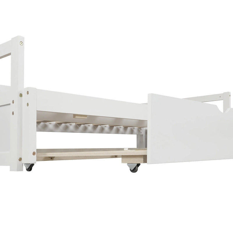 White Twin Wooden Daybed with Pull-Out Trundle