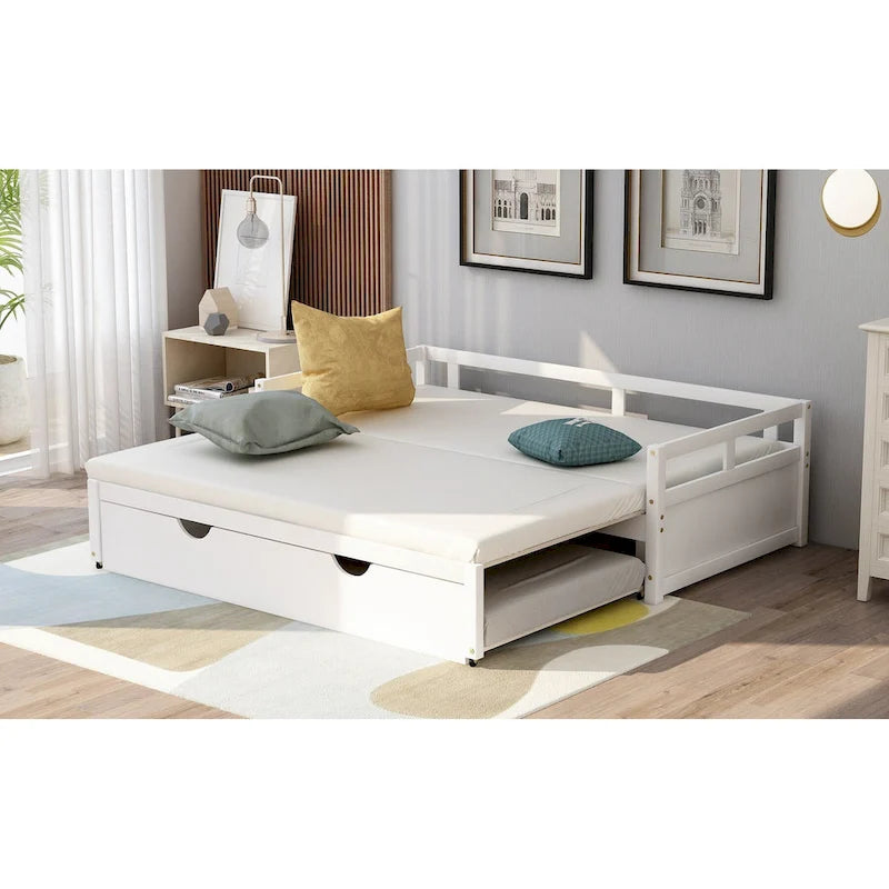 White Twin Wooden Daybed with Pull-Out Trundle