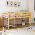 Twin Size Wood Low Loft Bed with Ladder and Guardrails