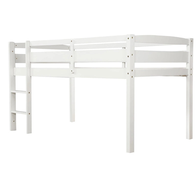 Twin Size Wood Low Loft Bed with Ladder and Guardrails