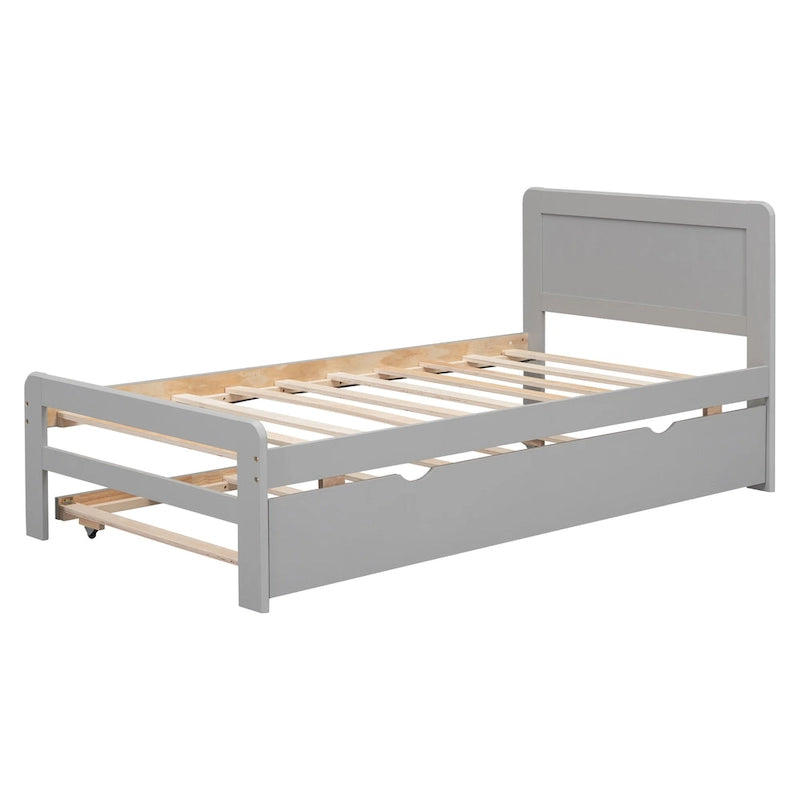Grey Twin Bed Frame with Roll-Out Trundle