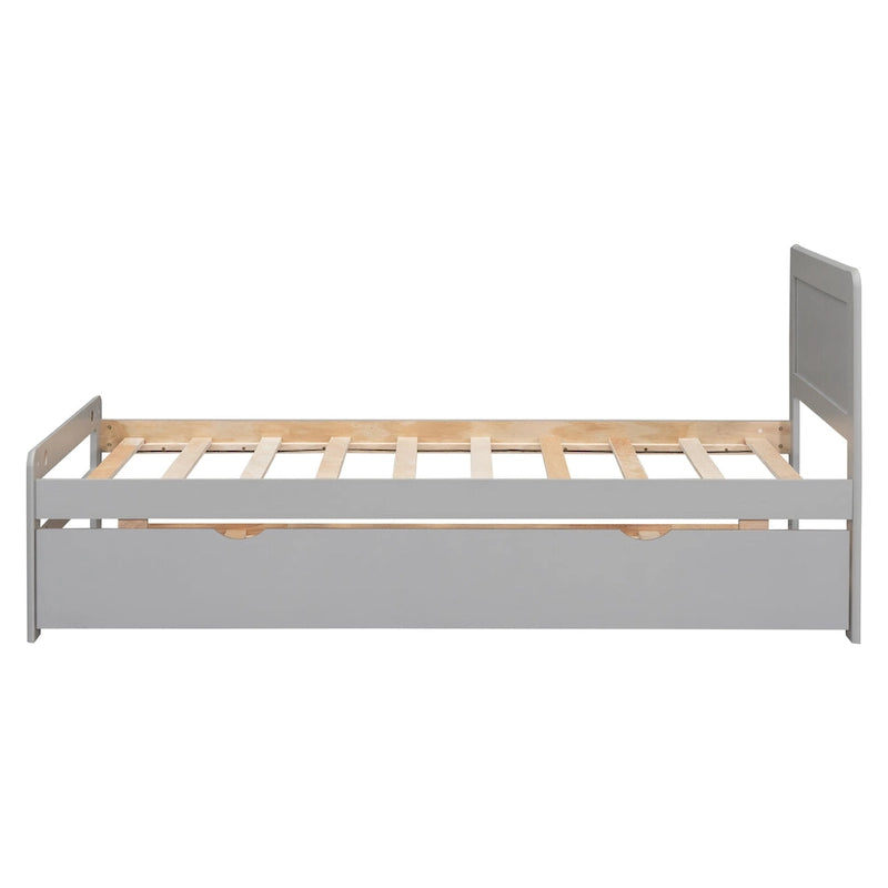 Grey Twin Bed Frame with Roll-Out Trundle