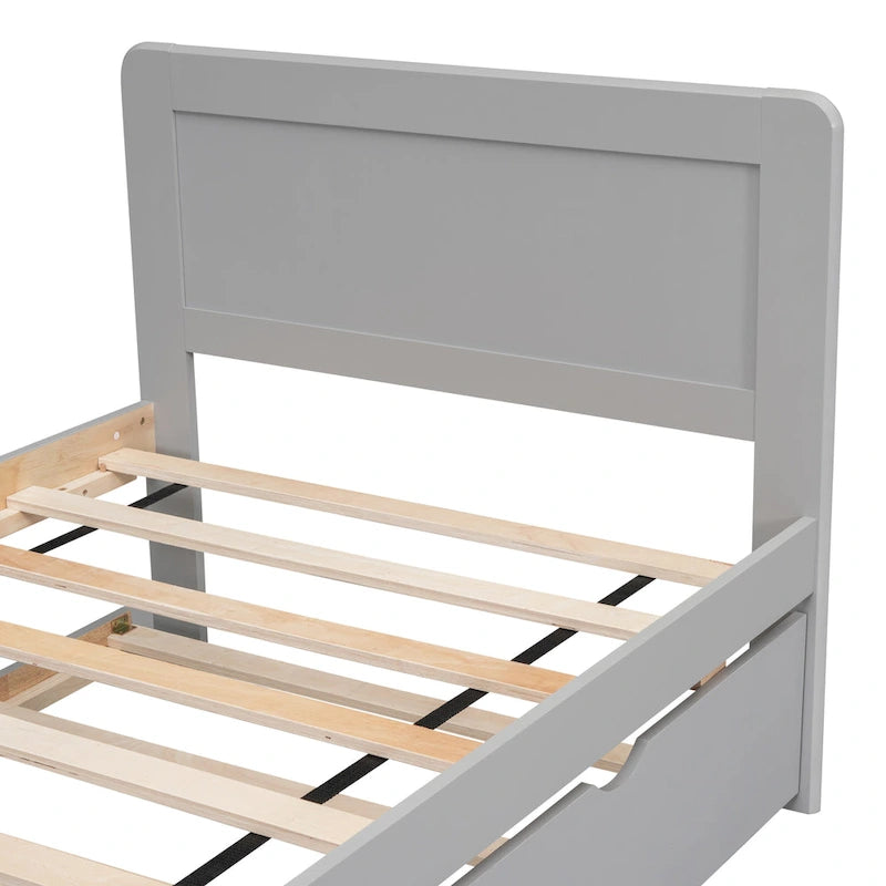 Grey Twin Bed Frame with Roll-Out Trundle