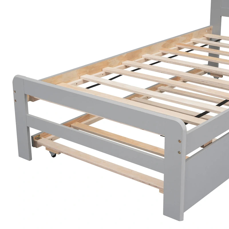 Grey Twin Bed Frame with Roll-Out Trundle