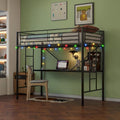 Twin Metal Loft Bed with Desk, LED Lights and Power Outlets