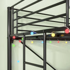 Cama alta metálica Twin com secretária, luzes LED e tomadas elétricas