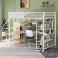 Full Size Metal Loft Bed with Desk, Storage Stairs and Wardrobe