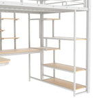 Lit mezzanine en métal, format double, avec bureau, escalier de rangement et armoire