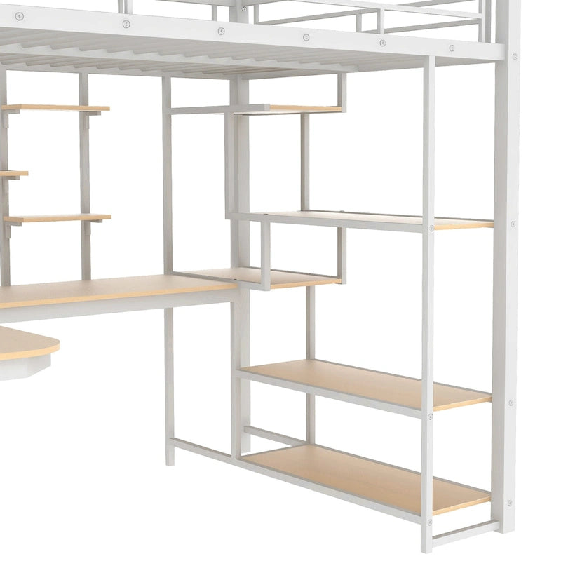 Full Size Metal Loft Bed with Desk, Storage Stairs and Wardrobe