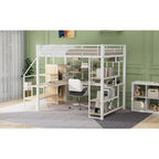 Lit mezzanine en métal, format double, avec bureau, escalier de rangement et armoire