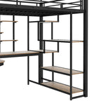 Lit mezzanine en métal, format double, avec bureau, escalier de rangement et armoire