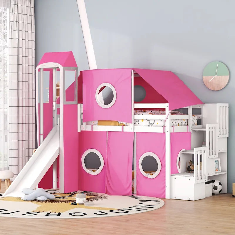 Twin Castle Loft Bed with Solid Pine Frame, 250 lb Capacity