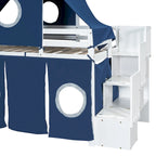 Cama alta tipo castillo Twin con estructura de pino macizo, capacidad de 250 lb