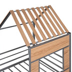 Metall-Hochbett in Hausform für Twin-Matratzen mit Schutzgittern und Leiter