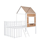 Metall-Hochbett in Hausform für Twin-Matratzen mit Schutzgittern und Leiter