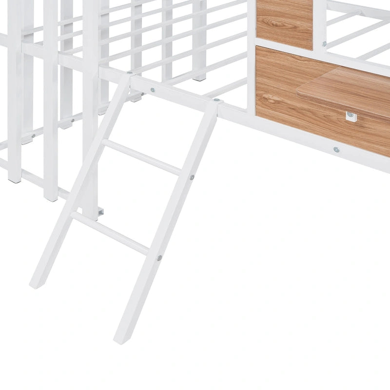 Twin House-Shaped Metal Loft Bed with Guardrails and Ladder