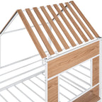 Metall-Hochbett in Hausform für Twin-Matratzen mit Schutzgittern und Leiter