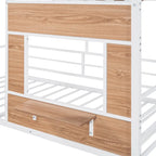 Metall-Hochbett in Hausform für Twin-Matratzen mit Schutzgittern und Leiter