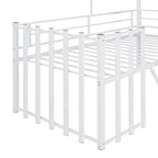 Metall-Hochbett in Hausform für Twin-Matratzen mit Schutzgittern und Leiter