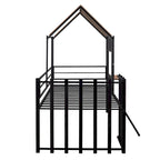 Metall-Hochbett in Hausform für Twin-Matratzen mit Schutzgittern und Leiter