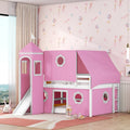 Pink Full-Size Castle Loft Bed with Slide, Tent and Tower