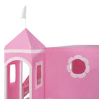 Roze kasteel-hoogslaper voor twee personen met glijbaan, tent en toren