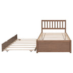 Lit plateforme en noyer, format simple, avec lit gigogne escamotable