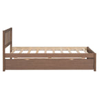 Lit plateforme en noyer, format simple, avec lit gigogne escamotable