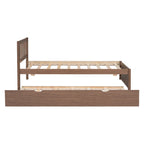 Lit plateforme en noyer, format simple, avec lit gigogne escamotable