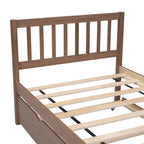 Lit plateforme en noyer, format simple, avec lit gigogne escamotable