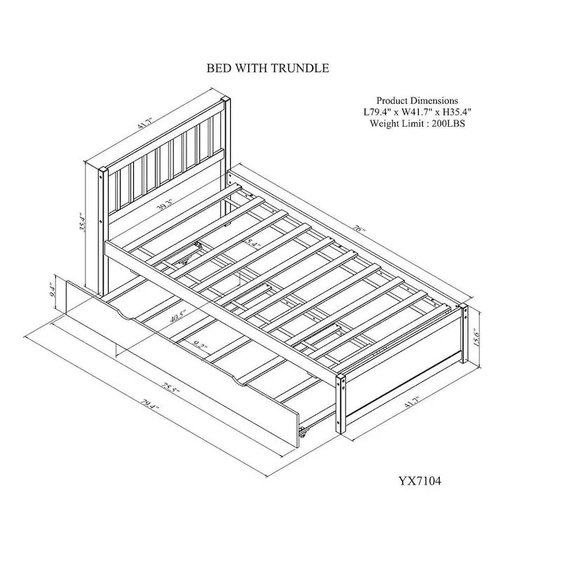 Walnut Twin Platform Bed with Roll-Out Trundle