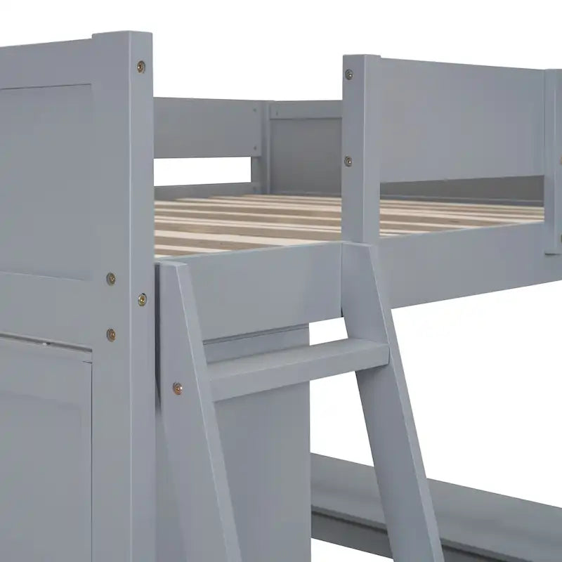 Full Size Wood Loft Bed with Desk and Storage Shelves