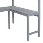 Hochbett aus Massivholz in voller Größe mit Schreibtisch und Ablageregalen