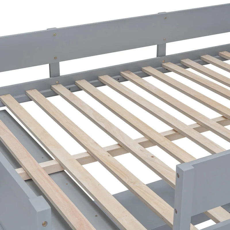 Full Size Wood Loft Bed with Desk and Storage Shelves