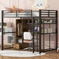Black Full-Size Metal Loft Bed with Desk, Wardrobe and Storage