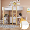 White Twin Loft Bed with Storage Cabinet and Foldable Desk