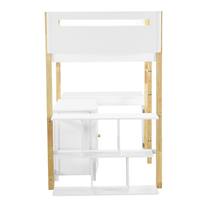 White Twin Loft Bed with Storage Cabinet and Foldable Desk