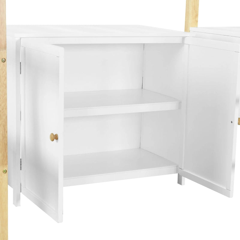 White Twin Loft Bed with Storage Cabinet and Foldable Desk
