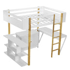 Lit mezzanine en bois blanc taille double avec rangement et bureau pliant