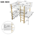 Lit mezzanine en bois blanc taille double avec rangement et bureau pliant